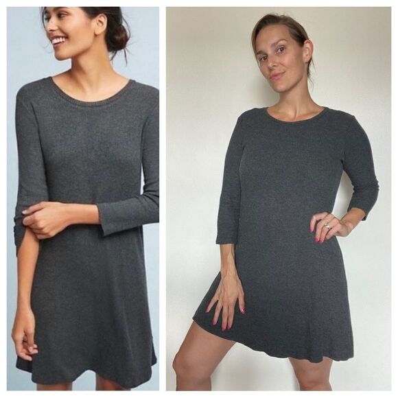 Anthropologie VELVET By Graham Spencer Ribbed Tunic Dress Gray - Picture 1 of 11
